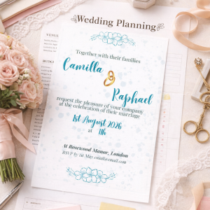 Convite de Casamento Digital Editável Azul Aliança