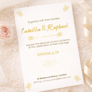 Convite de Casamento Digital Editável Estilo Dourado